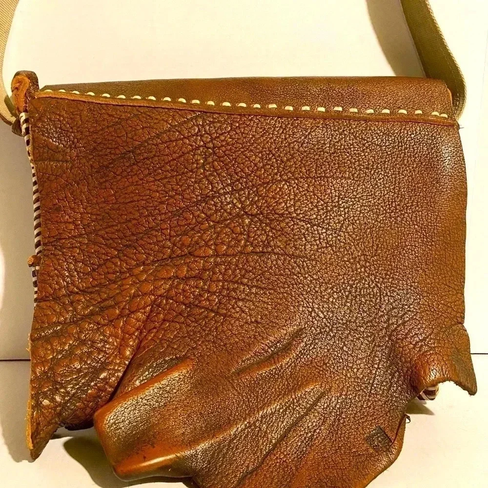 Handmade vintage brown sheepskin leather unisex bag